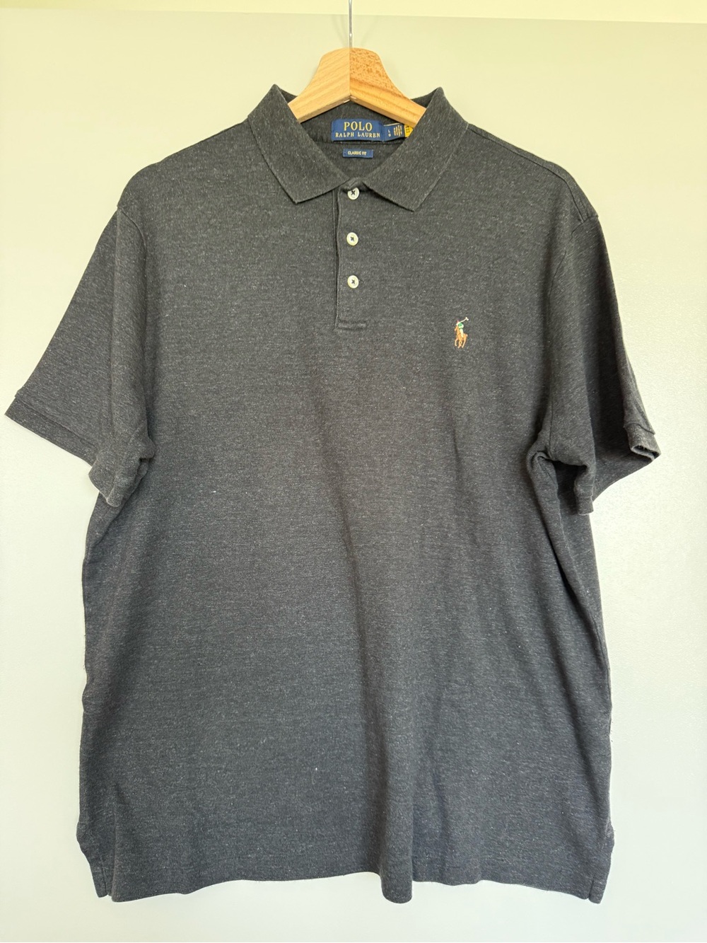 Polo by Ralph Lauren Charcoal Heather Polo Shirt with Embroidered Pony